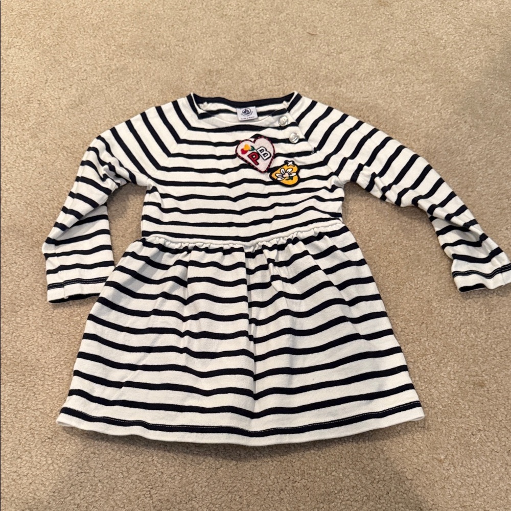 Petit Bateau Navy and White Striped Kids Dress